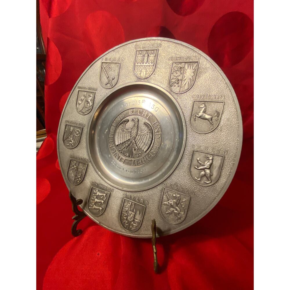SKS Zinn 1986 Pewter German Commemorative Plate Coat of Arms West Germany EUC